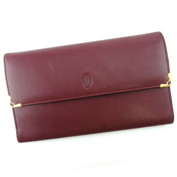 Cartier Long Wallet Mastline Bordeaux Leather Authentic USED